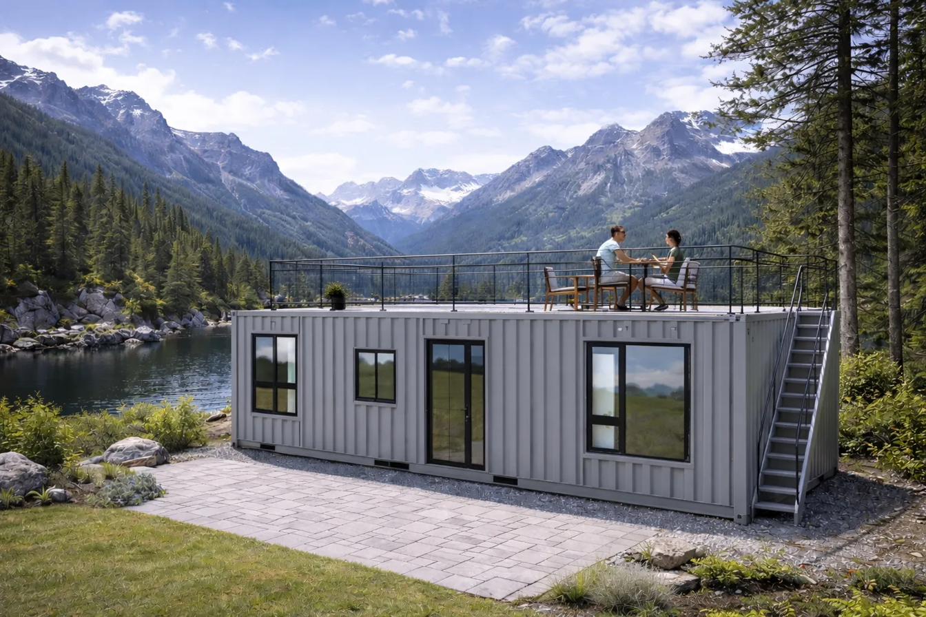 Tiny house 40 foot Premium — two bedrooms — exterior view in Canadian setting