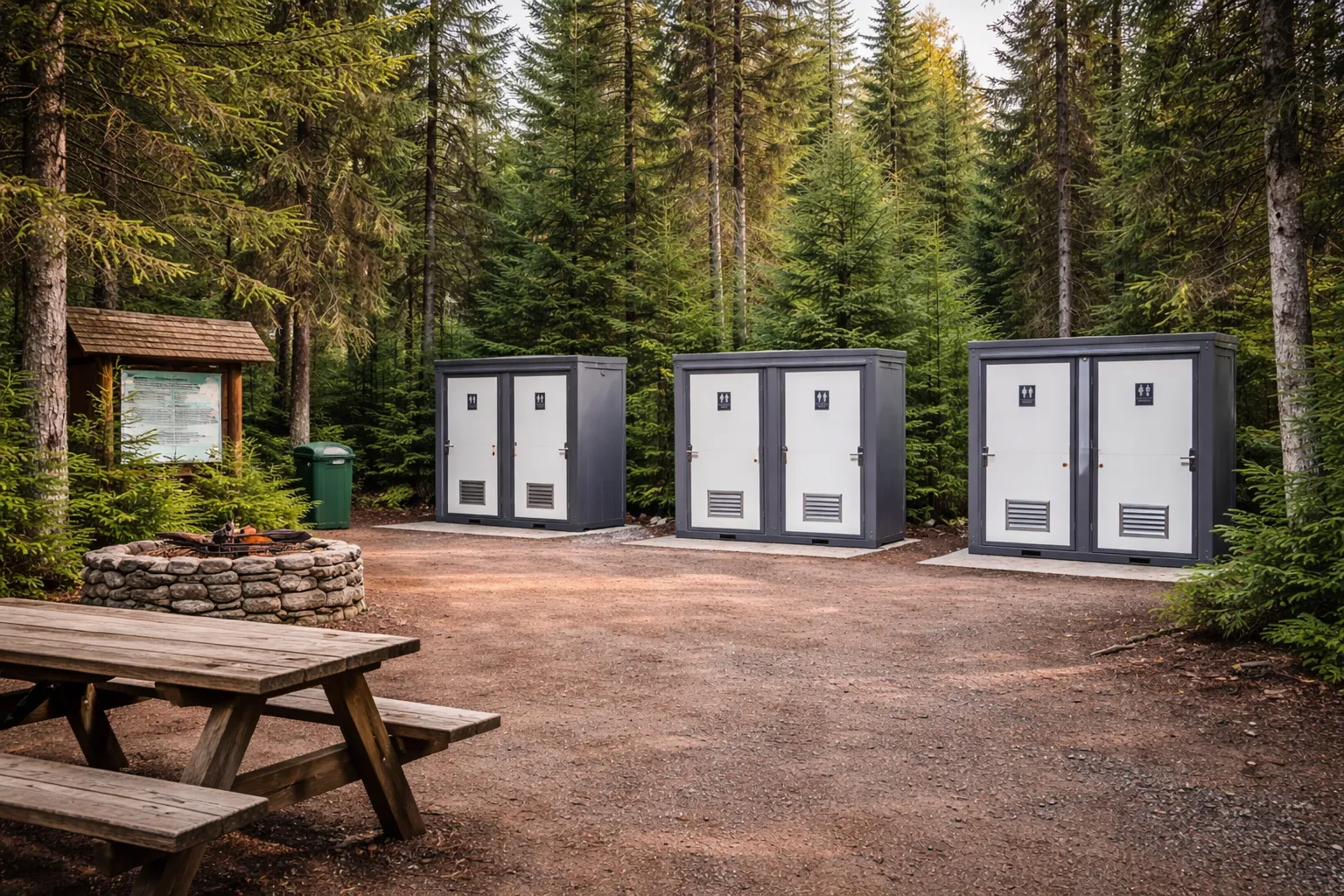 7 foot double portable toilet with two independent stalls